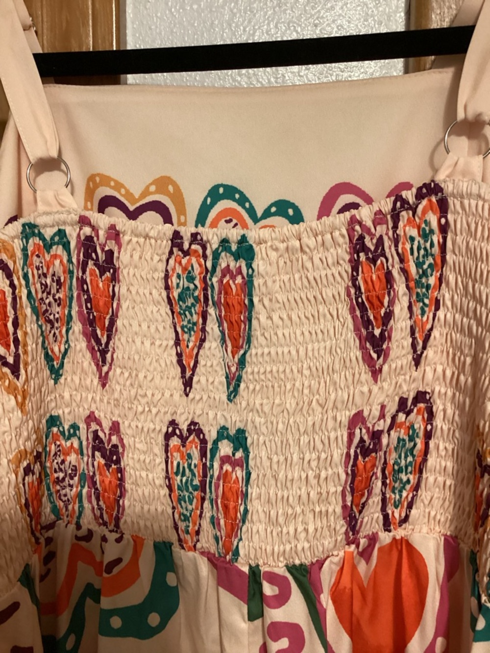 Cream Heart-Print Maxi Dress - Orange, Pink, Purple & Teal, EUC - Picture 5 of 8